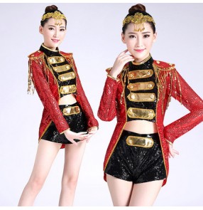 Black red  gold sequins long sleeves women's ladies female fashion sexy stage performance jazz ds singer hip hop dance dresses outfits